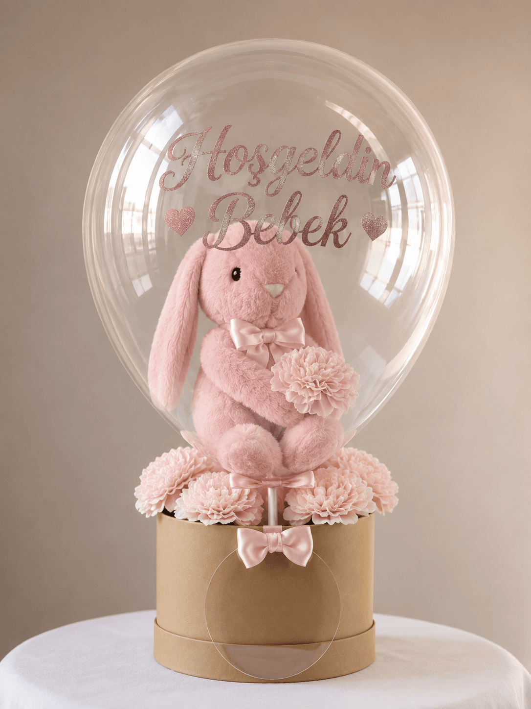 Mivella hoşgeldin bebek kompozisyonu — pembe tavşan